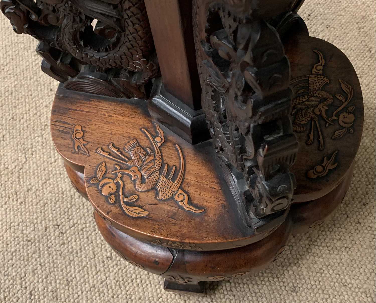 LOT WITHDRAWN - CHINESE CARVED HARDWOOD OCCASIONAL TABLE with fine inlay and carved detail having - Image 3 of 3