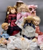 VINTAGE & LATER COLLECTOR'S DOLLS - a quantity including vintage composition and modern porcelain