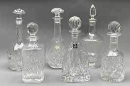 CRYSTAL, CUT & OTHER GLASS DECANTERS (6) - makers include Royal Albert, Edinburgh, Thomas Webb and