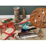 JAPANESE POTTERY STICKSTAND with quantity of vintage walking sticks, umbrellas, parasols and