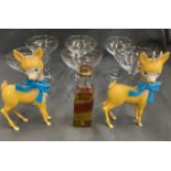 BABYCHAM SET OF 6 BOATS - with logo on bowl and base, a pair of Babycham props and a Johnny Walker