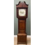 19th CENTURY OAK LONGCASE CLOCK with painted dial, (no pendulum and weights), 222cms H, 54cms W,