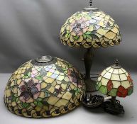 REPRODUCTION TIFFANY STYLE TABLE LAMPS (2) and a 50cms diameter ceiling lampshade matching the