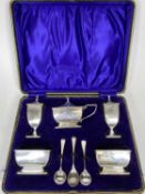 8 PIECE SILVER CRUET/CONDIMENT SET - in original fitted case, Birmingham 1915/16, maker Deakin &