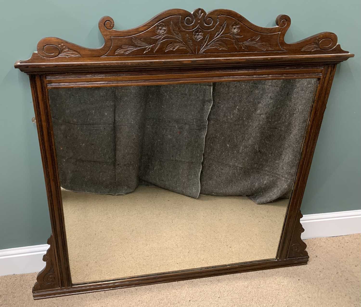 MIRROR ASSORTMENT - antique mahogany overmantel type mirror with carved top, 117cms H, 112cms W, 6. - Image 2 of 4