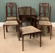 VINTAGE MAHOGANY DROP LEAF TABLE, 75cms H, 154cms W, 91cms D (open) and a set of five (four plus