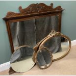 MIRROR ASSORTMENT - antique mahogany overmantel type mirror with carved top, 117cms H, 112cms W, 6.