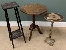 FURNITURE ASSORTMENT - carved oak octagonal top occasional table on tripod supports, 76cms H,