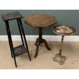 FURNITURE ASSORTMENT - carved oak octagonal top occasional table on tripod supports, 76cms H,