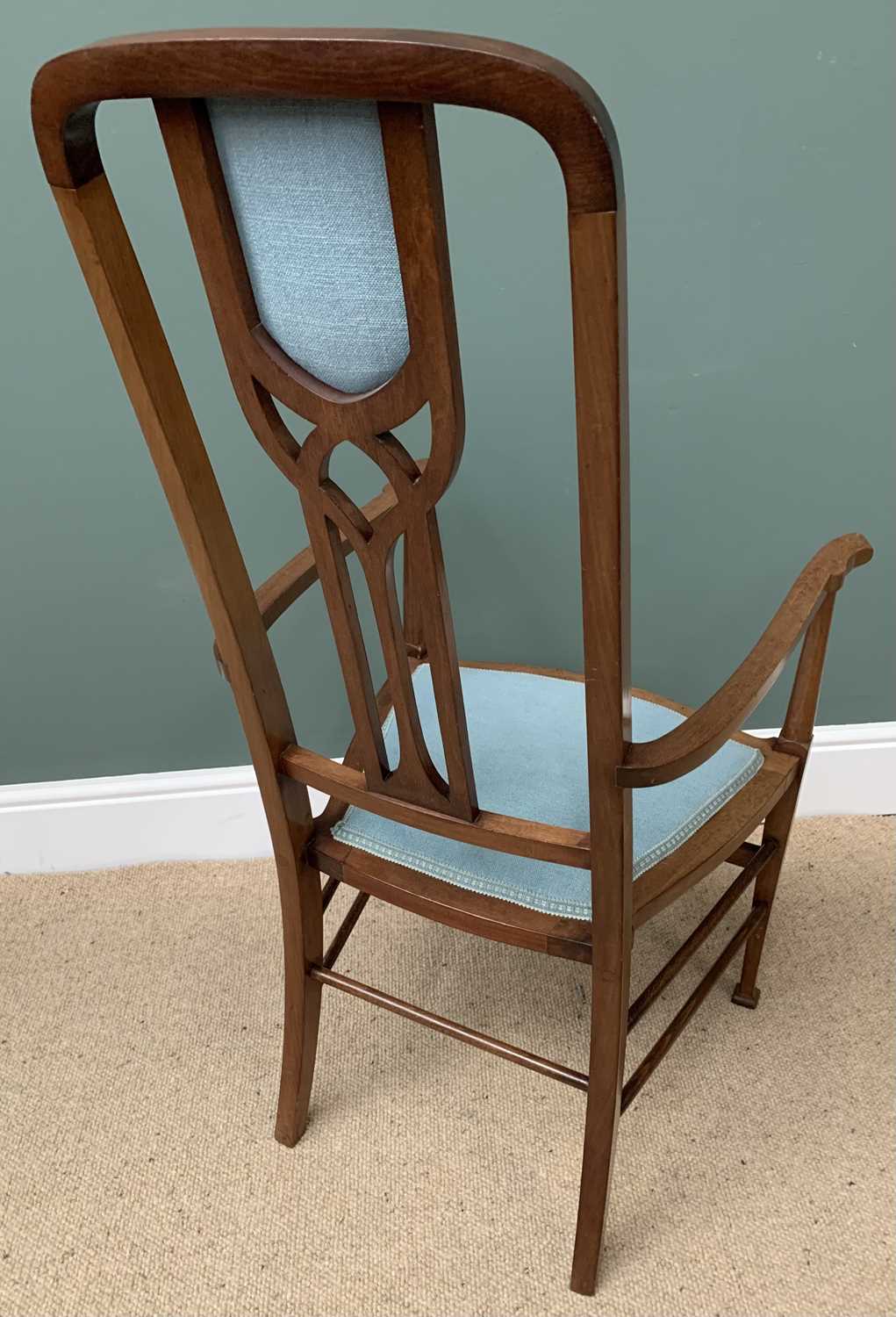 TWO ANTIQUE CHAIRS & STOOL to include a high back elbow chair, 112cms H, 56cms W, 43cms D - Image 4 of 6