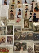 POSTCARDS - Sweetheart type assortment by Bamforth and World War. Also, 15 Welsh doll postcard