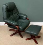 STRESSLESS TYPE SWIVEL & RECLINING ARMCHAIR, 107cms H, 78cms W, 47cms D with matching footstool,