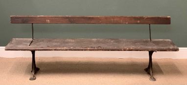 RAILWAY/TRAM TYPE BENCH - reversible back rest, cast iron supports, 70cms H, 199cms W, 38cms D