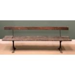 RAILWAY/TRAM TYPE BENCH - reversible back rest, cast iron supports, 70cms H, 199cms W, 38cms D