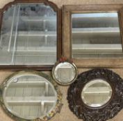 VINTAGE MIRRORS GROUP (5) - including two Barbola decorated easel stand mirrors, 14.5cms diameter