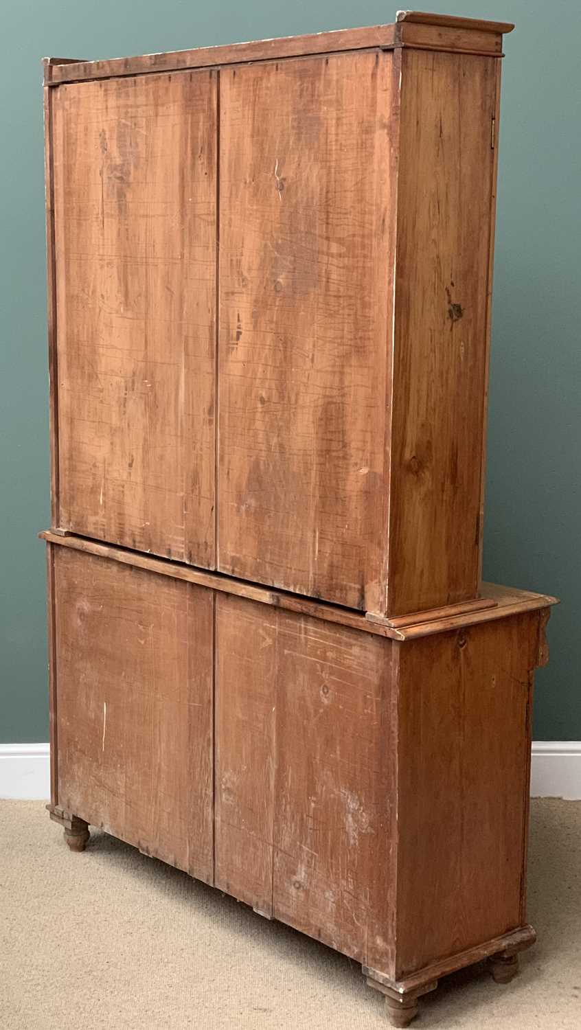ANTIQUE PINE BOOKCASE CUPBOARD having two glazed doors over a base with central drawer and - Image 3 of 3