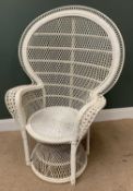 PEACOCK TYPE CHAIR, painted white, 135cms H, 80cms W, 54cms D