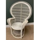 PEACOCK TYPE CHAIR, painted white, 135cms H, 80cms W, 54cms D