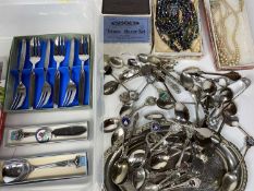 ENGLISH & CONTINENTAL SILVER & EPNS COLLECTOR'S SPOONS, boxed modern kitchen knives and other