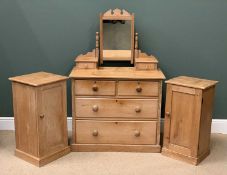 ANTIQUE PINE BEDROOM FURNITURE comprising two over two drawer chest with upper mirror section,