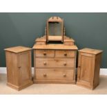 ANTIQUE PINE BEDROOM FURNITURE comprising two over two drawer chest with upper mirror section,