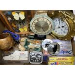 MIXED CLOCKS & COLLECTABLES GROUP - an Art Deco mantel clock, a modern heavy brass Quartz ship's