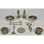 SMALL SILVER - 10 items to include a pair of salt and pepper pots, Chester 1902, pair of Mappin &