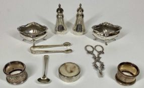 SMALL SILVER - 10 items to include a pair of salt and pepper pots, Chester 1902, pair of Mappin &