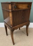 MAHOGANY TAMBOUR FRONTED WORK TABLE with upper drawer and square top, 71.5cms H, 44cms maximum W,