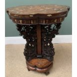 LOT WITHDRAWN - CHINESE CARVED HARDWOOD OCCASIONAL TABLE with fine inlay and carved detail having