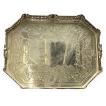 EPNS TRAY - octagonal in shape, galleried with twin-handles, 7cms H x 51 x 40cms