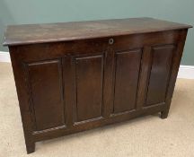 19th CENTURY OAK BLANKET CHEST with four fielded panels to the front and a three plank top, 80cms H,
