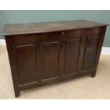 19th CENTURY OAK BLANKET CHEST with four fielded panels to the front and a three plank top, 80cms H,