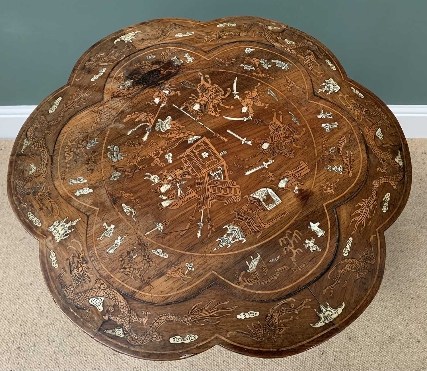 LOT WITHDRAWN - CHINESE CARVED HARDWOOD OCCASIONAL TABLE with fine inlay and carved detail having - Image 2 of 3