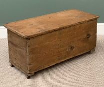 RUSTIC PINE BLANKET BOX, peg-joined and on castors, 42cms H, 92cms W, 40cms D