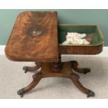 PLUS LOT 21 - VICTORIAN WALNUT FOLDOVER CARD TABLE, the swivel top on a turned column with four