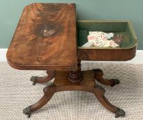 PLUS LOT 21 - VICTORIAN WALNUT FOLDOVER CARD TABLE, the swivel top on a turned column with four