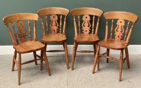 FARMHOUSE PINE TYPE DINING CHAIRS (4) with splatbacks, 85cms H, 50cms W, 36cms D