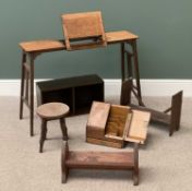 VINTAGE FURNITURE ASSORTMENT (6) to include reading table/lectern, 67cms H, 95cms W, 29cms D,