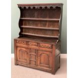 18th CENTURY OAK CONWY VALLEY DRESSER having a three shelf pot belly rack with shaped cornice, the