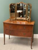 PLUS LOT 38 - ANTIQUE MAHOGANY CHEST OF DRAWERS, two short over one long drawer, with inlay and on