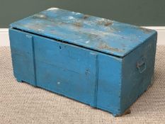 PAINTED PINE LIFT TOP CHEST with iron handles and banding, 42cms H, 89cms W, 49cms D and a