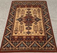 BRINTONS KERMANSHAH AXMINSTER RUG - zig zag border with central motif, 122 x 183cms