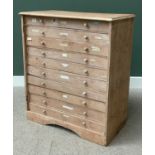 LARGE ANTIQUE PINE TEN DRAWER SPECIMEN CHEST (some miscellaneous contents within), 113cms H,
