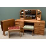 OFFERED WITH LOT 15 - MID CENTURY BEDROOM FURNITURE - pedestal dressing table with triple mirror and