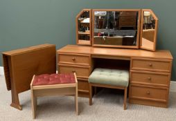 OFFERED WITH LOT 15 - MID CENTURY BEDROOM FURNITURE - pedestal dressing table with triple mirror and