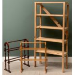 MODERN STURDY PINE SHELVING RACK, 173cms H, 81cms W, 36cms D and two towel airers