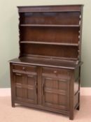 PRIORY STYLE OAK REPRODUCTION DRESSER with two shelf shaped rack over two drawers and two cupboard