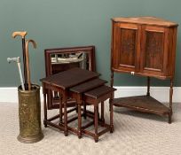 FURNITURE ASSORTMENT (4) - mahogany carved front corner cupboard on a stand, with lower tier