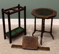 VINTAGE FURNITURE ITEMS (3) - stick stand with drip trays, 71cms H, 46cms W, 22cms D, an octagonal